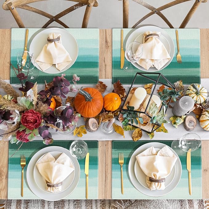 Emvency Farmhouse Placemats Set of 4, 12x18 Inch, Abstract Teal Striped | - Image 7