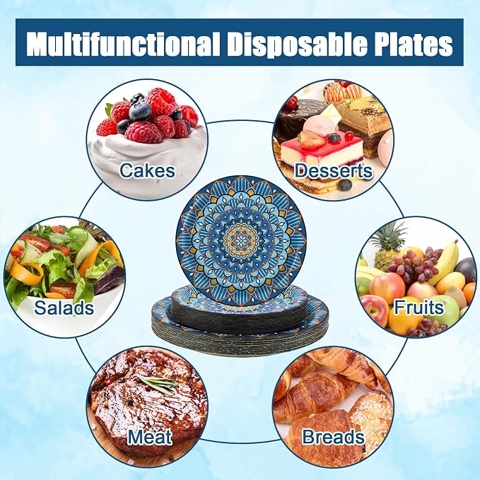 100PCS Boho Paper Plates 7Inch & 9Inch, Vintage Bohemian Disposable Dinnerware - Image 5