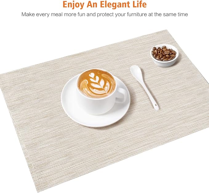 Placemats Set of 6, Vinyl PVC Heat Resistant Washable Placemats Set, Non Slip - Image 6
