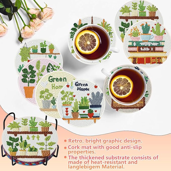 8 PCS Plant Diamond Art Coasters Kits | Diamond Paintings Coasters - Image 5