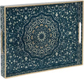 Plastic Serving Tray with Handles, Rectangle Boho Tray, Dark Green | Coffee by MAONAME