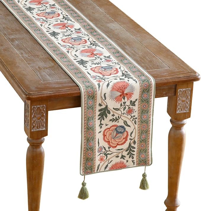 Designer Vintage Linen Table Runner, Floral Pattern, Dining Table, Thanksgiving by Isaennehomedecoration