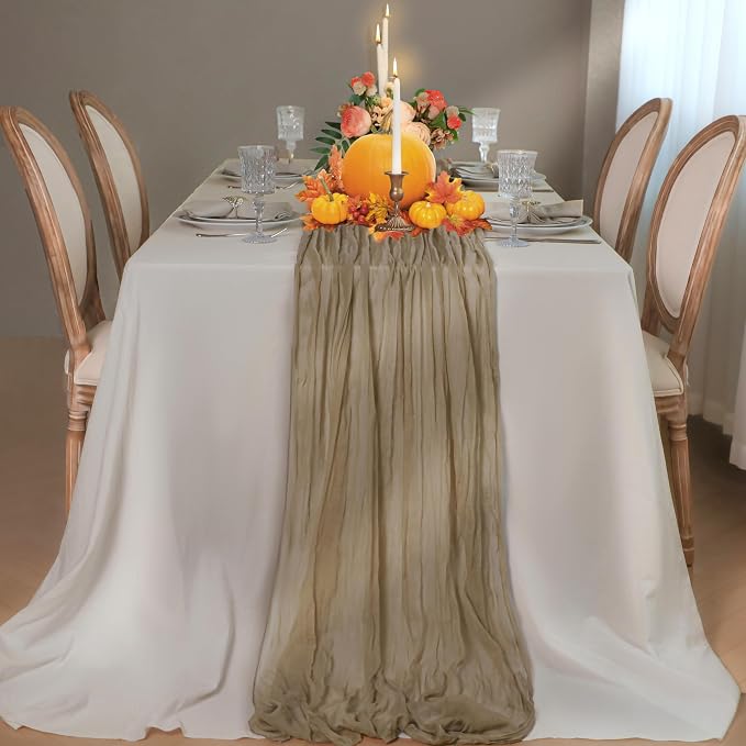 Snowkingdom Nude Brown Cheesecloth Table Runner Taupe Light Tan 120 Inch Long - Image 3