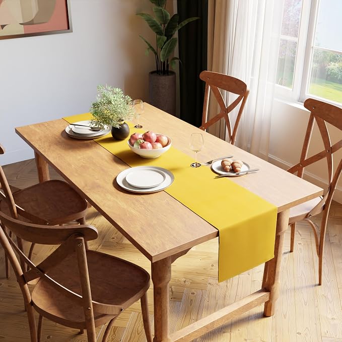 Encasa XO Table Runner, Yarn Dyed Ribbed Cotton 13"x59" | Yellow, 12-Ply Yarns - Image 2