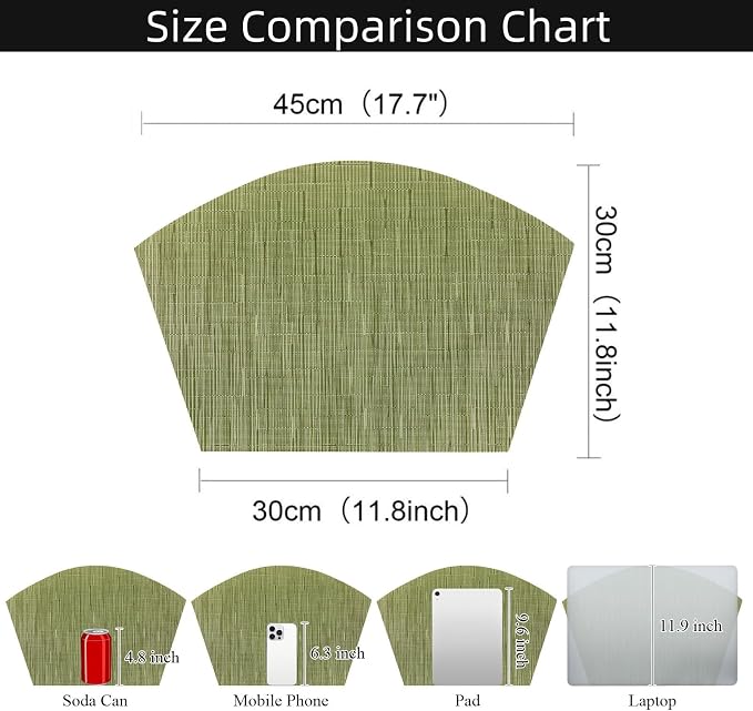 SHACOS PVC Woven Vinyl Wedge Placemats Set of 4 Round Table Placemats Wipe - Image 2