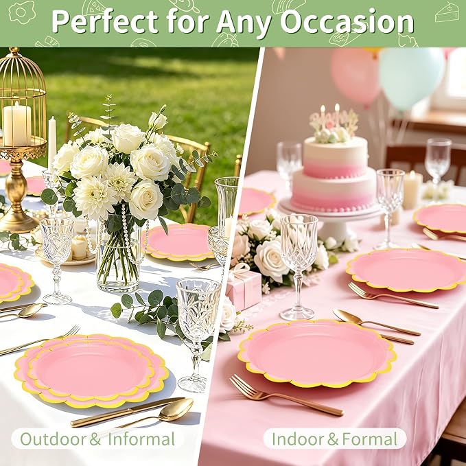 50 Pcs Pink Paper Plates Disposable, Dessert Cake Plates, - Image 7