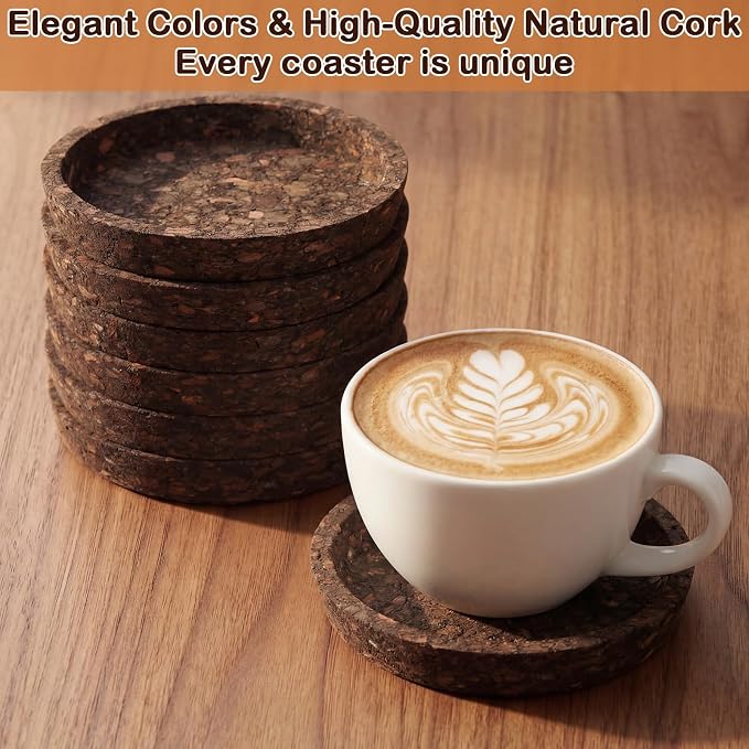 6 Pack Thick Carbonized Cork Coasters 4 Inch Heat Resistant Drink Coasters - Image 3