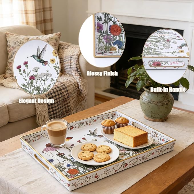 Serving Tray with Handles, Rectangular Plastic Tray 15.75x11.81 Inch, Wildflower - Image 5