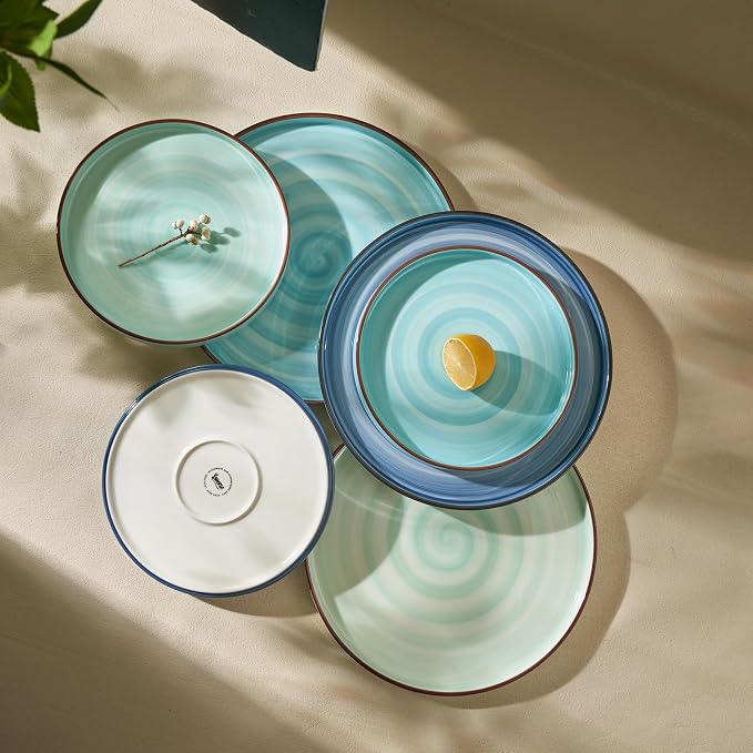 Sweese 10.5 Inch Porcelain Dinner Plates Set of 6, Gradient High Edge Dish Set - Image 8