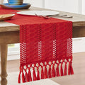 Macrame Style Boho Table Runner, 12x36 Inch Red | Woven Boho Table Runner by ZEEMARTONLINE