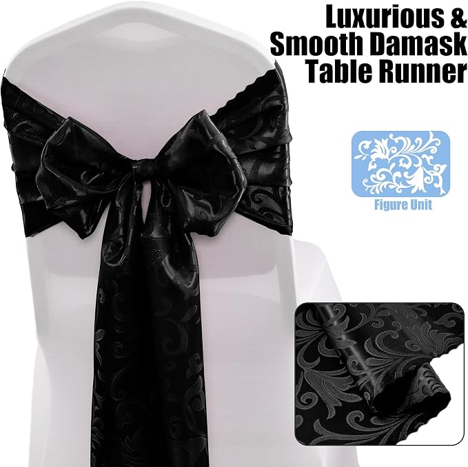 RUDONG M Black Satin Table Runners, 12 x 108 Inch, 12 Pack | Long Silky Damask - Image 3