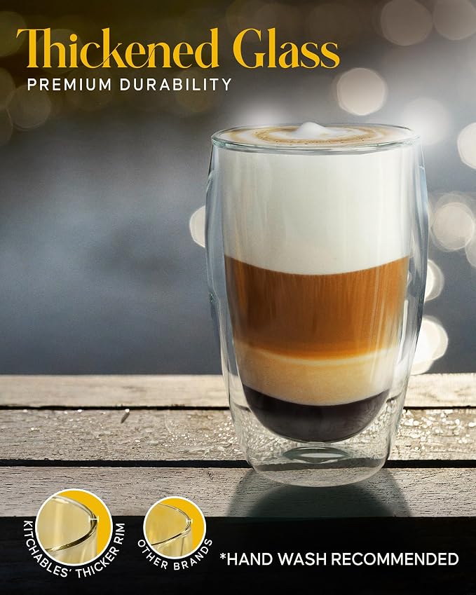 Kitchables Double Walled Glass Coffee Mugs Set of 2, 15oz Insulated Glass - Image 2