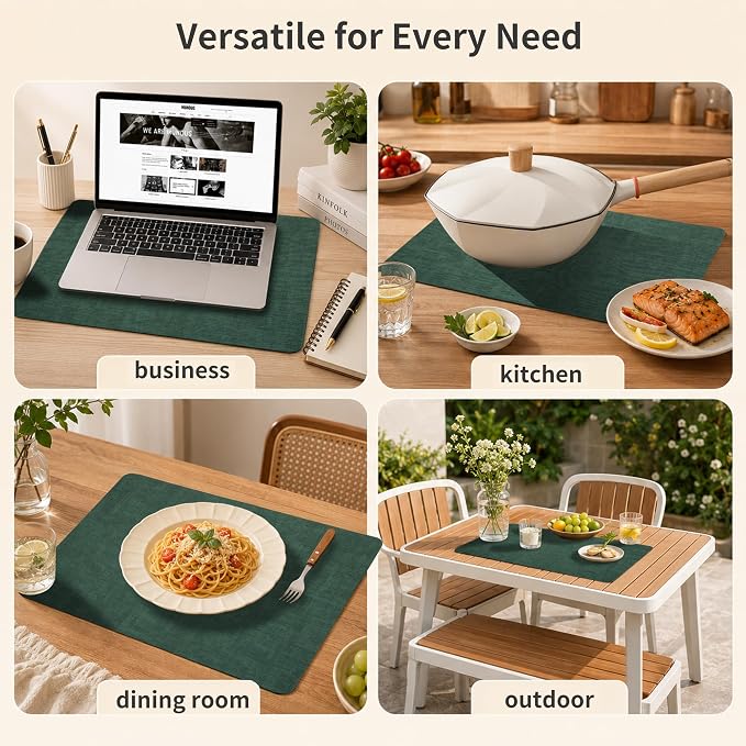Maxpearl Faux Leather Placemats Set of 4, Dark Green | Waterproof - Image 6