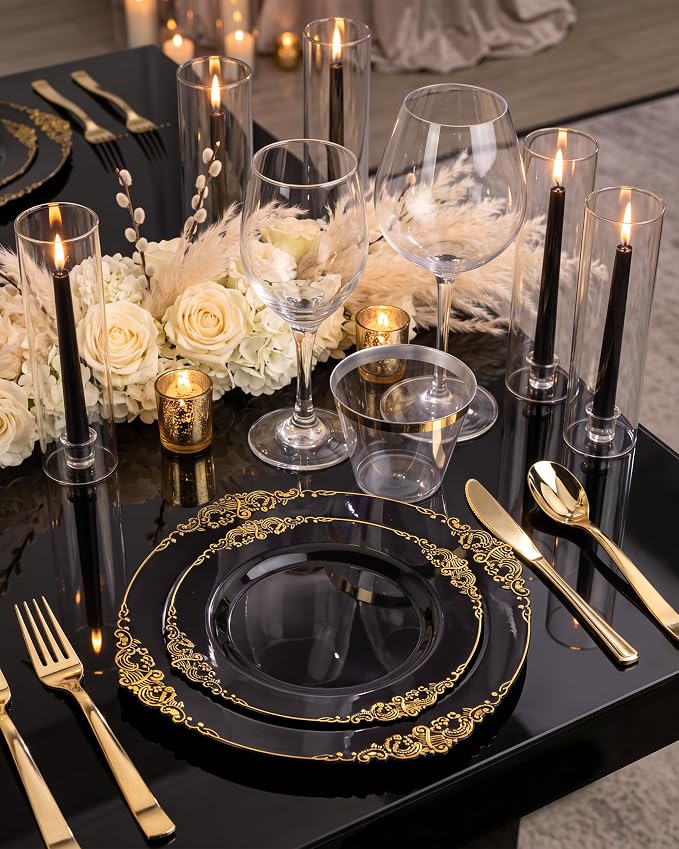 Nervure 600Pcs Black Plastic Plates, Plastic Dinnerware Set - Image 5