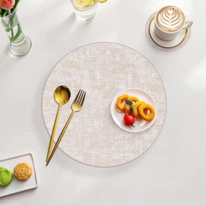 Homaxy Round Faux Leather Placemats and Coasters, Wipeable Place Mats, - Image 7