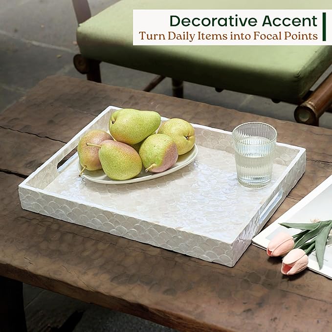 15.8" x 11.8" Capiz Shell Decorative Tray, Coastal Serving Tray | Natural Capiz - Image 6
