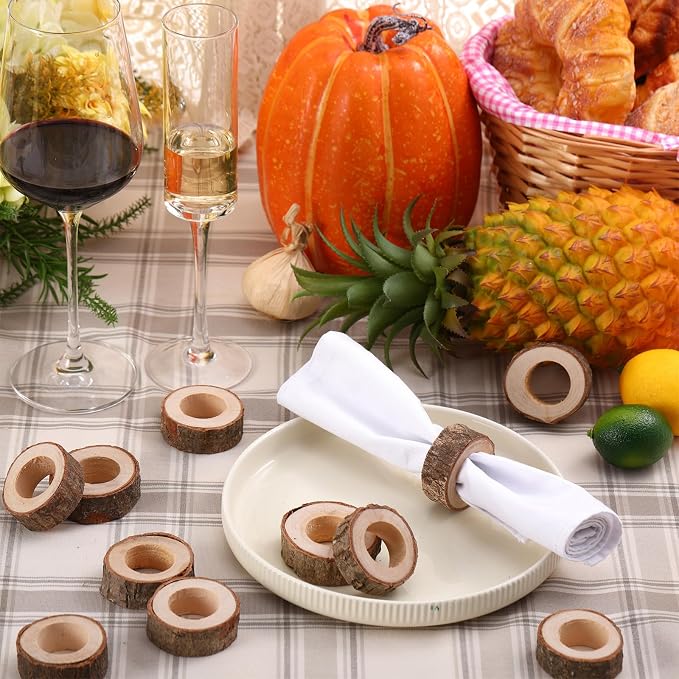 Set of 24 Wooden Bark Napkin Ring Handcrafted Wooden Napkin Holder Rustic - Image 6