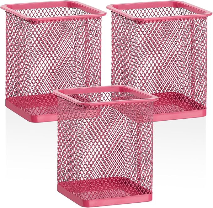 Segarty Pen Cup Holder, 3 Pack Square Dark Pink Pen Holder by Segarty