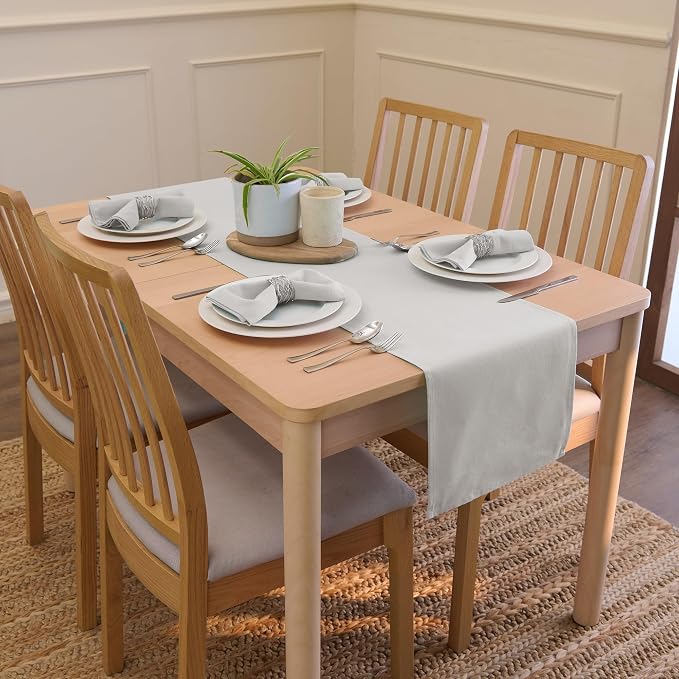 Encasa XO Table Runner, Cotton Canvas Dining Runner 13"x94" | Light Grey - Image 2