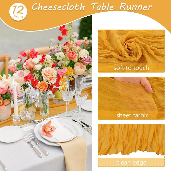 12 Pack 10Ft Cheesecloth Table Runner 35x120 Inch Boho Gauze Table Runner - Image 4