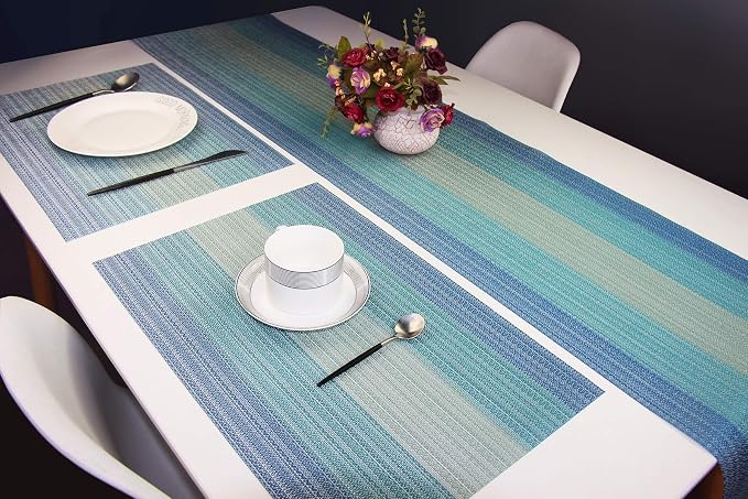 PIGCHCY Placemats Set of 6 and Table Runner, Heat Resistant Vinyl Woven - Image 7