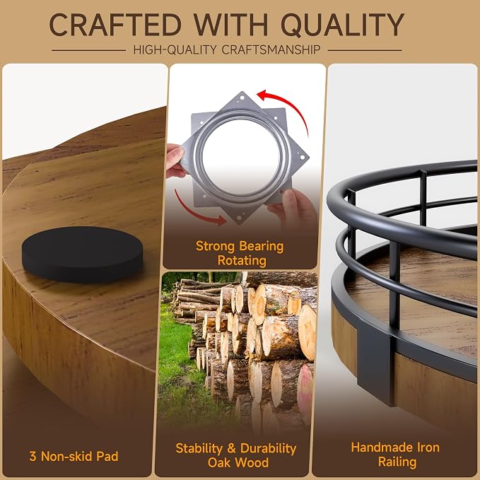 AMH 18-Inch Farmhouse Oak Lazy Susan Organizer, Walnut Finish | Smooth rotating - Image 4