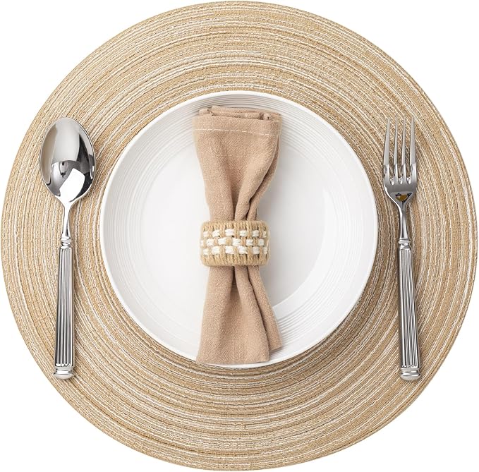 Round Placemats Set of 6 Woven Placemats Washable Braided Table Mats by BAROYAL