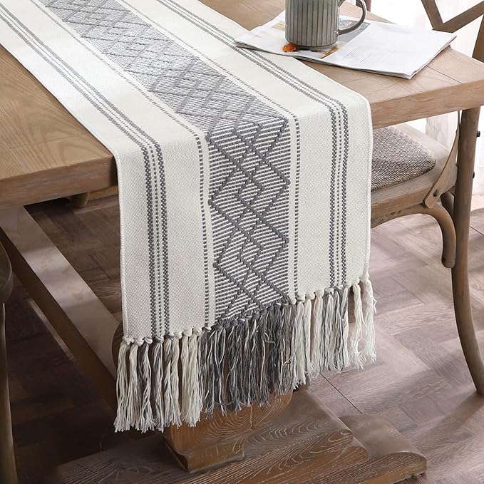 Woven Table Runners Farmhouse Style, Boho Table Runners 90 inches Long by LUFEIJIASHI