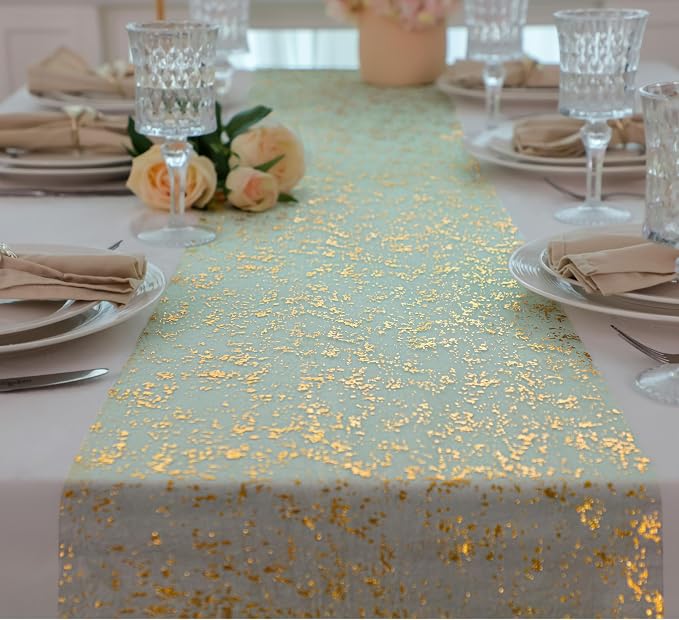 Snowkingdom Sage Green Table Runner 2PCS 11 x 108 Inch Metallic Foil Sequin - Image 4