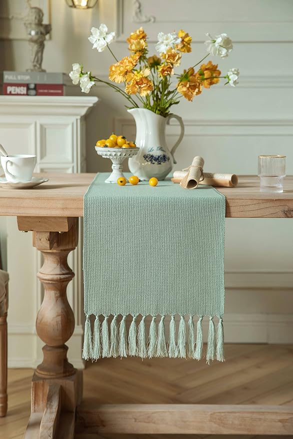 Sage Table Runners 72 Inches Long, Burlap Linen Style Rustic Farmhouse Table - Image 2
