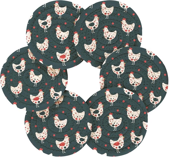 Chickens Dots Black Print Coasters - Image 2