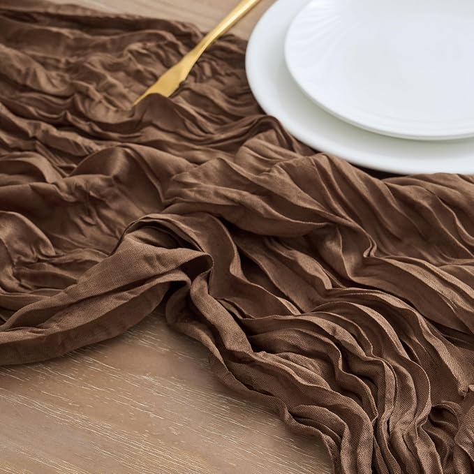 Asee'm 12pcs Brown Coffee Cheesecloth Table Runner 10FT Boho Rustic Fall | - Image 4