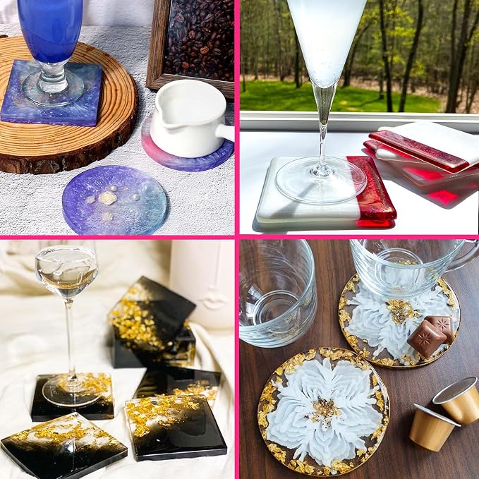 4 PCS Thickened Silicone Coaster Molds, Round & Square Epoxy Resin Molds | - Image 8