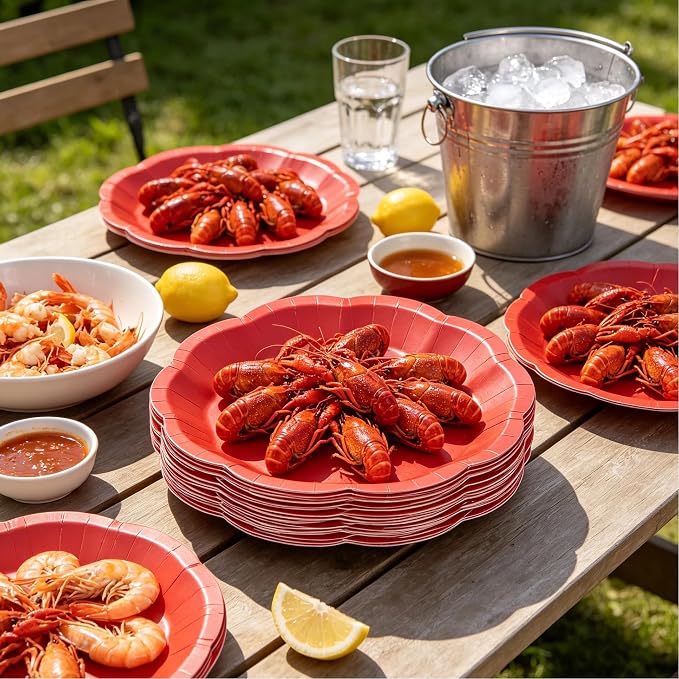 NatNarr 30 Pcs Red Paper Plates 7 Inch Scalloped Dessert Plates Cake Plate | - Image 5