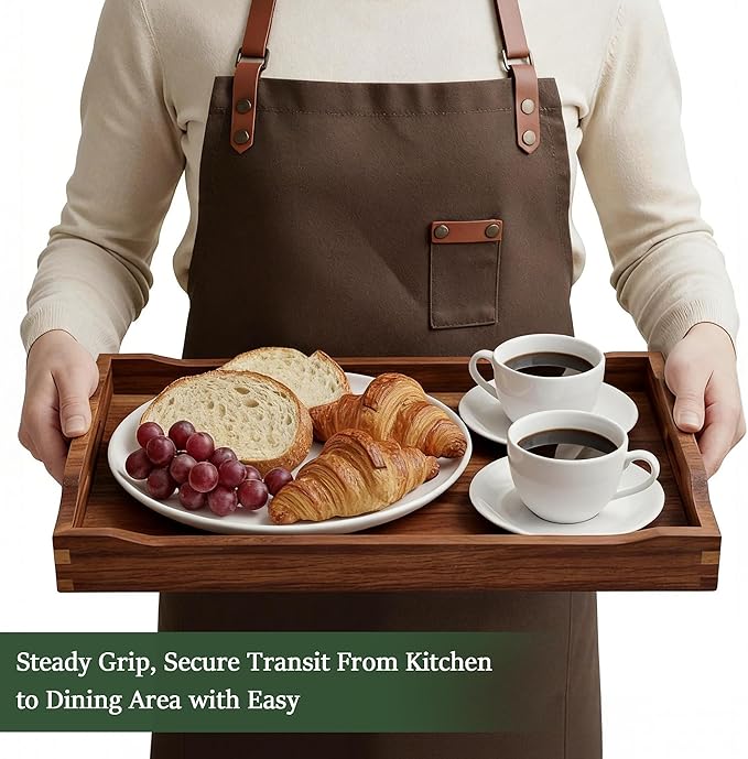 Acacia Wood Serving Tray with Handles, Rectangular Wooden Ottoman Tray - Image 5