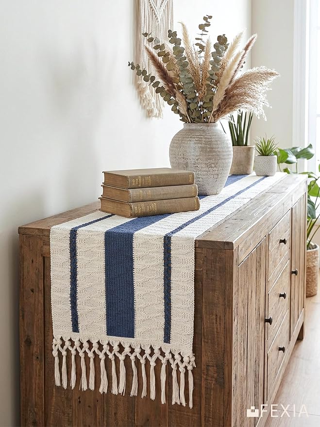 Boho Table Runner with Tassels for Fall Home Decor 12x72 Blue Decor | 72 Inches - Image 8