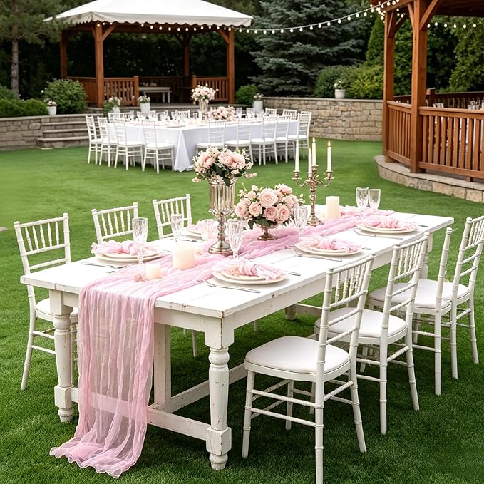 3 Pack Light Pink Cheesecloth Table Runner 35x120inch, Summer Rustic Gauze - Image 3