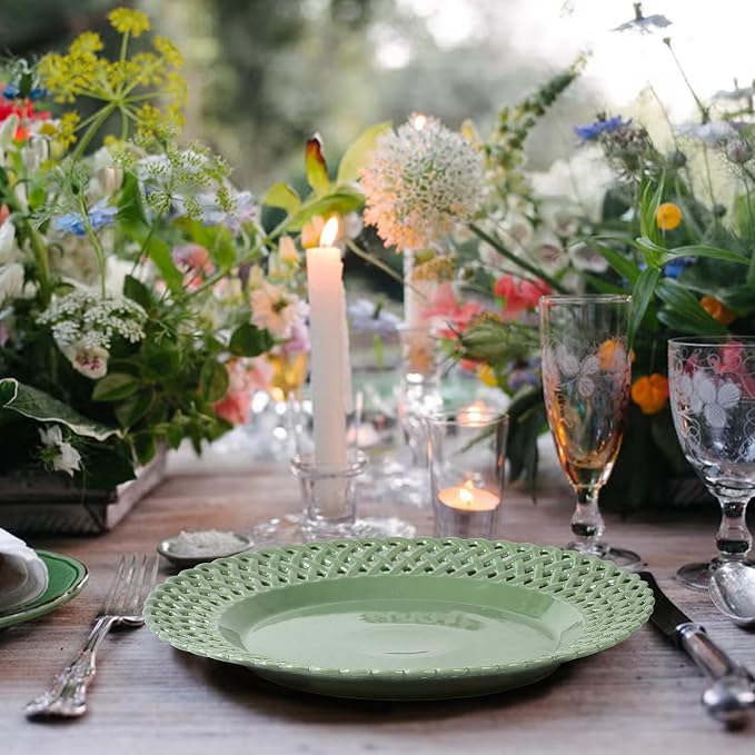 Graceful Basketweave Wide Rim 12 inch Dinner Plates, Extra Large Round Platter - Image 4