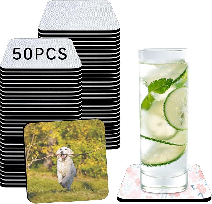 50 PCS Sublimation Coasters Blanks Bulk, 4x4 Inch Square Blank Cup Mat Rubber by ORJ