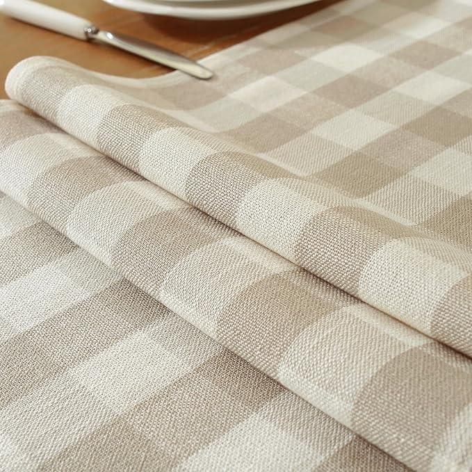 Laolitou Spring Beige Checkered Table Runner, Cotton Linen Gingham Table Runners - Image 4