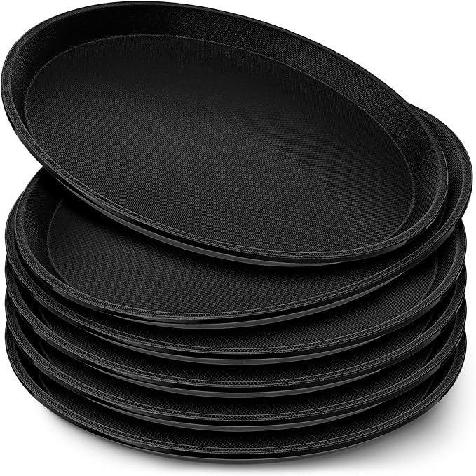 Zopeal 6 Pieces Black Round Restaurant Serving Tray, Plastic Non Slip Surface by Zopeal