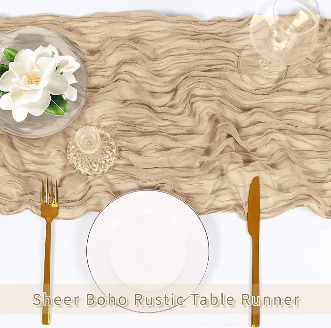 6 Pack Beige Cheesecloth Table Runner, 17 x 108 inch, Semi Sheer Boho Cheese - Image 5