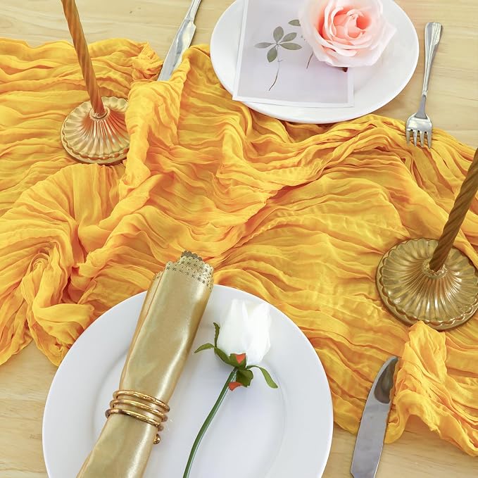 1 Pack Gold Cheesecloth Table Runner 120 Inch Boho Wedding Decor | Cheesecloth - Image 5