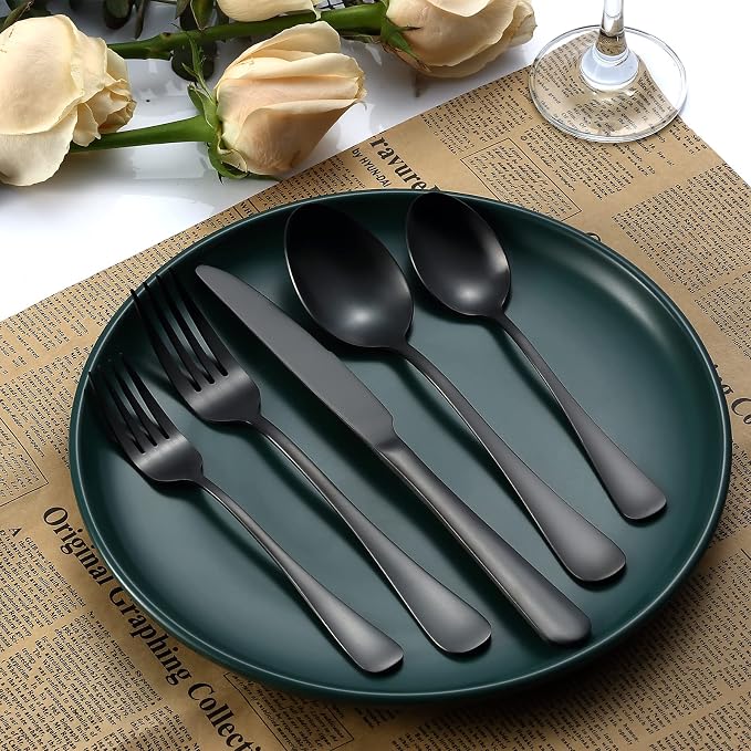Matte Black Silverware Set for 4, Flatware Cutlery Set 20 Piece | Premium - Image 6