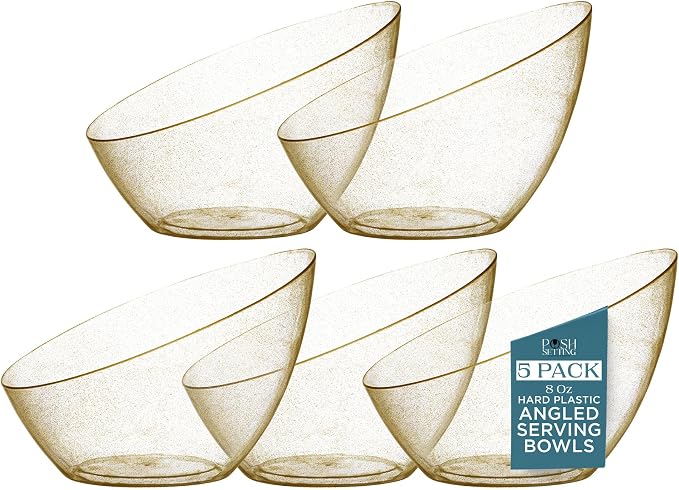 5 Pack Gold Angled Plastic Serving Bowl Disposable by PoshSetting