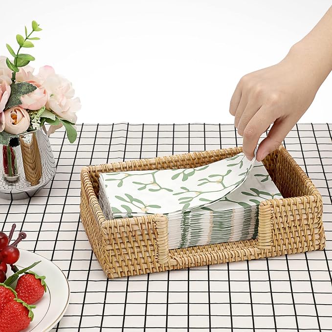 Sumnacon Napkin Holder Rattan Guest Towel Holder Tray - Image 5