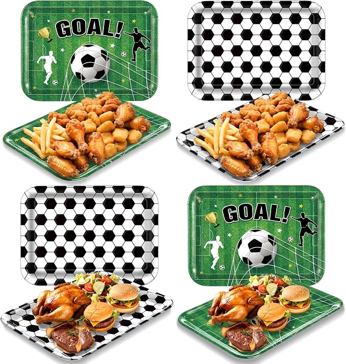 Vesici 4 Pack Soccer Melamine Serving Trays, 13 x 10 in Rectangular Serving by Vesici