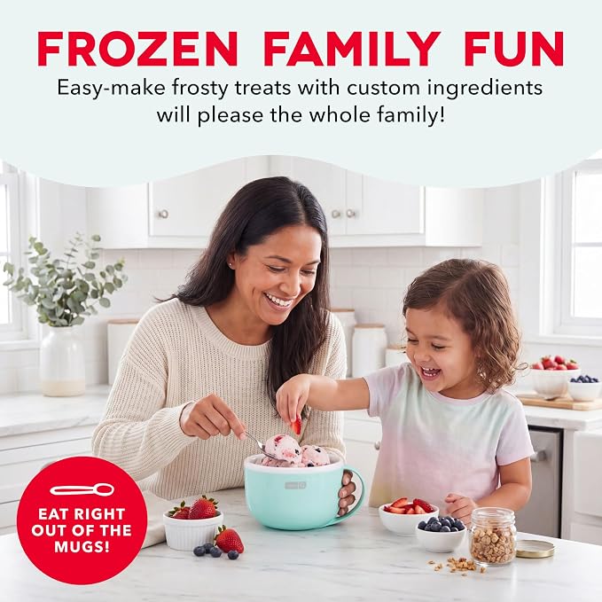 Dash My Mug Ice Cream Maker Bundle, 2 Half-Pint Freezer Mugs, Aqua | Electric - Image 3