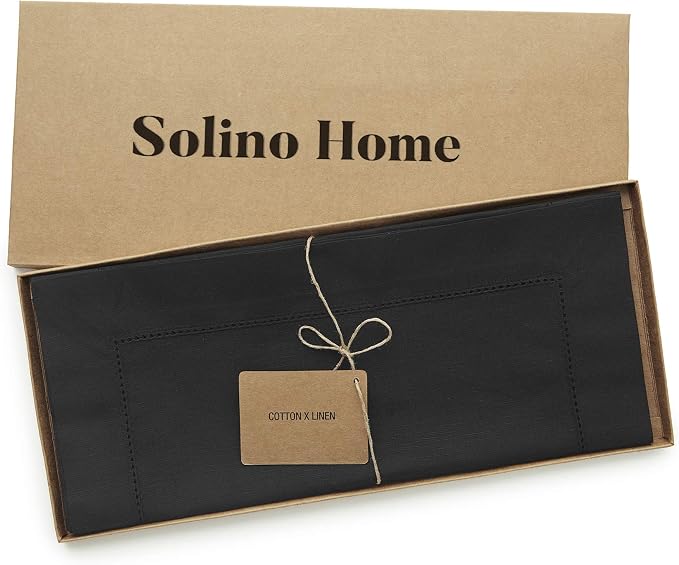 Solino Home Cotton Linen Dining Table Runner Black Hemstitch, 14 x 60 in | - Image 5