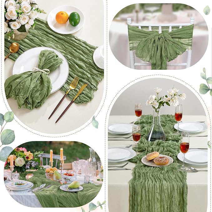 AGIRL 6 Pack Sage Green Cheesecloth Table Runner 10FT Boho Gauze Home Decor | - Image 4